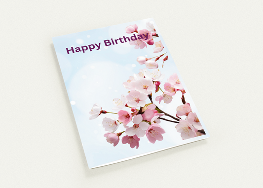 Printable PDF Happy Birthday Cherry Blossoms Card – Blank, 5x7 Portrait Card
