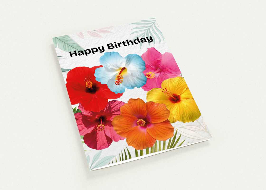 Printable PDF Hibiscus Happy Birthday Card – Blank, 5x7 Portrait Card