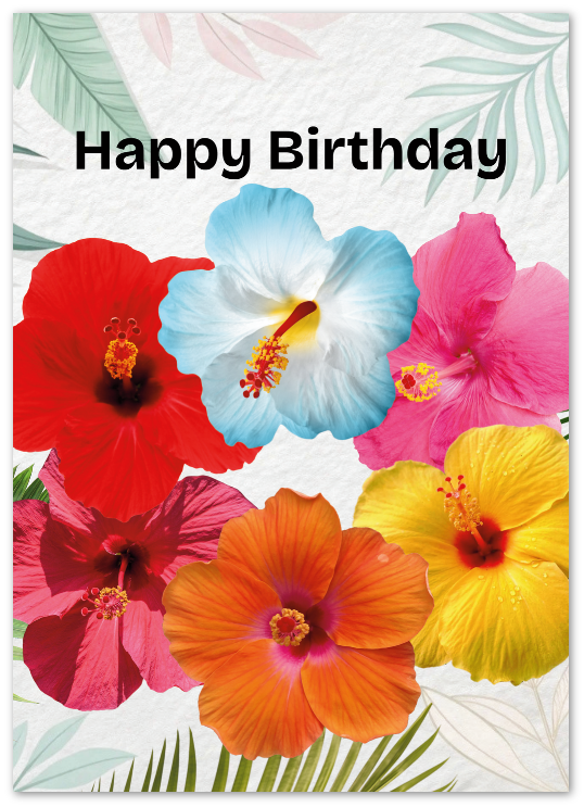 Printable PDF Hibiscus Happy Birthday Card – Blank, 5x7 Portrait Card